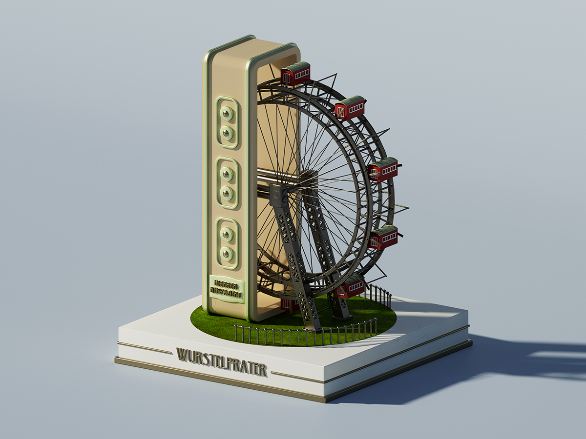 Illustration Prater Wien als 3D Schrift