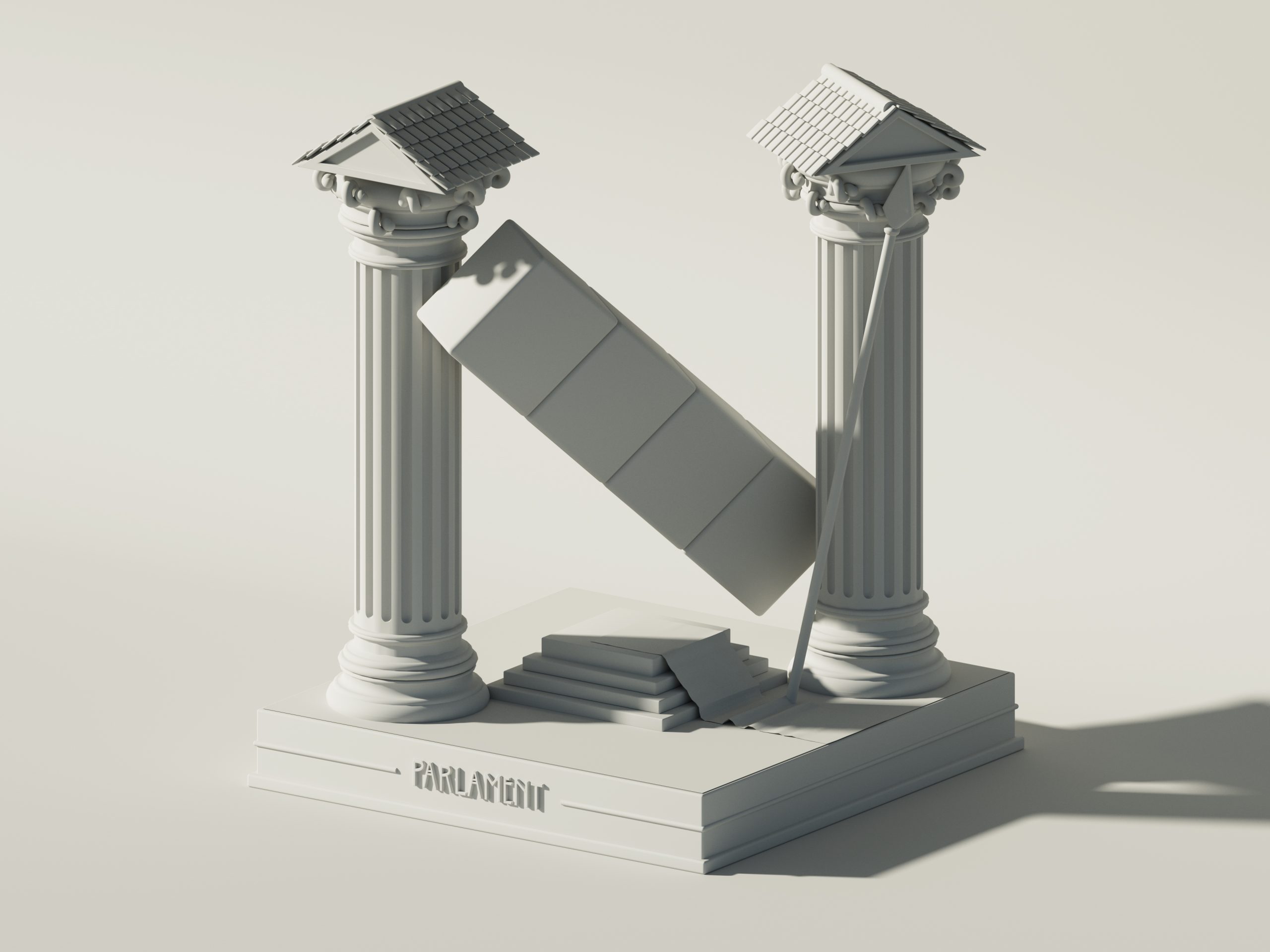 3D illustration clayrender letter N