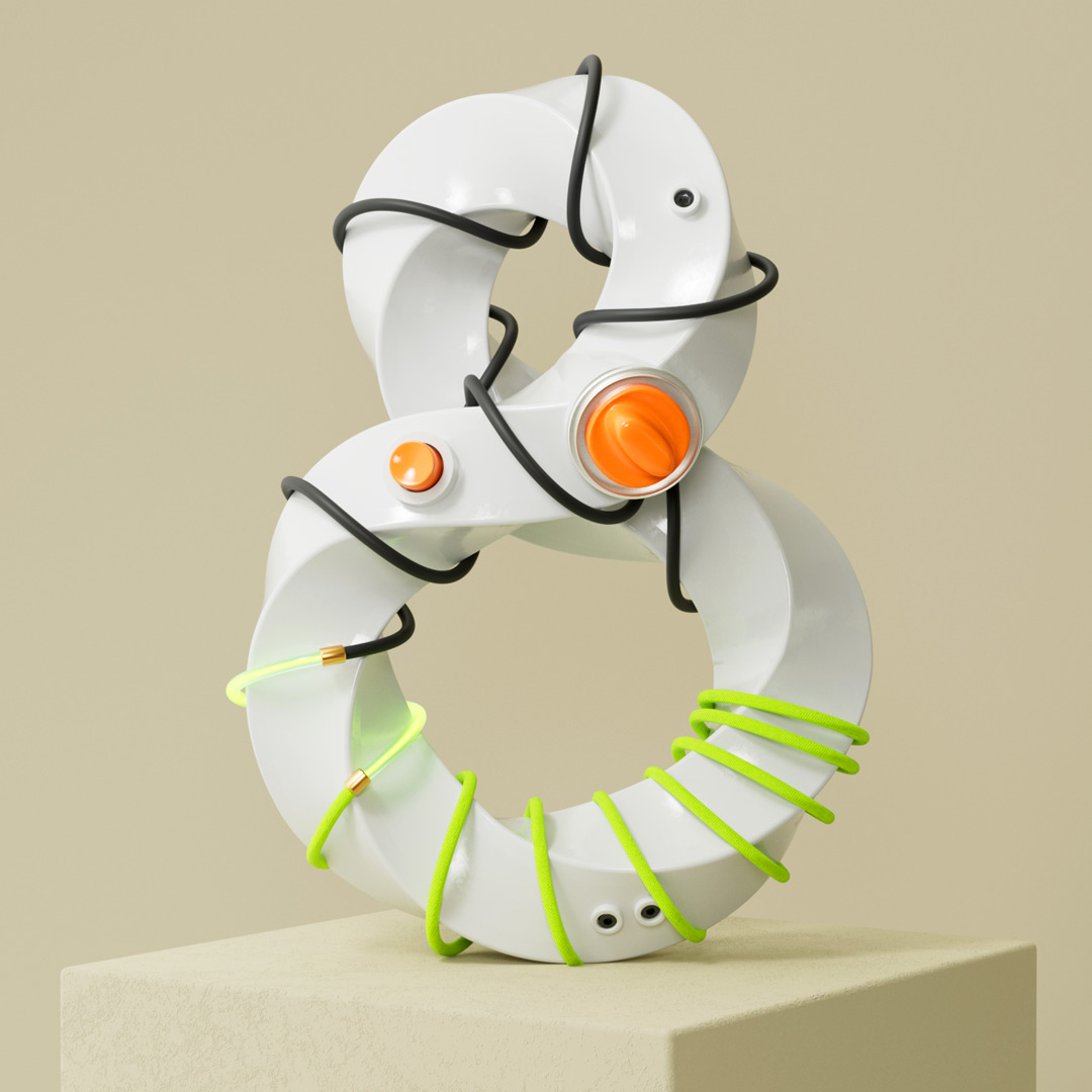 Ziffer 8 3d Kunst mit Kabeln 36 days of type